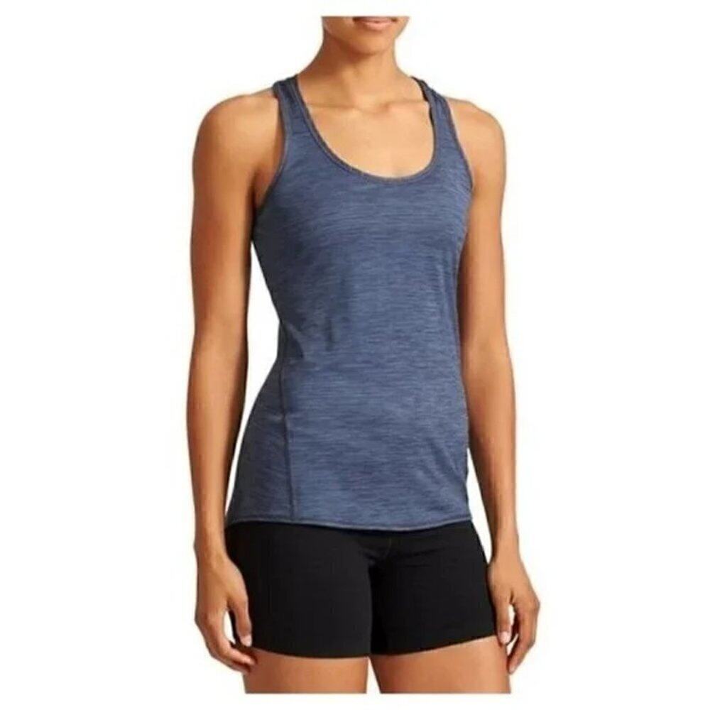 Athleta Heather Blue Scoop Neck Shadow Striped Racerback Chi Yoga Tank Top Sz XS